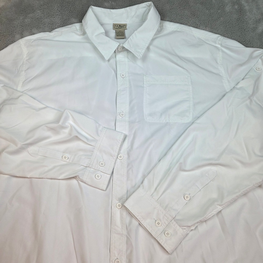 L.L. Bean Button Up Shirt Mens 3XL Tall Long Sleeve Pocket Lightweight White